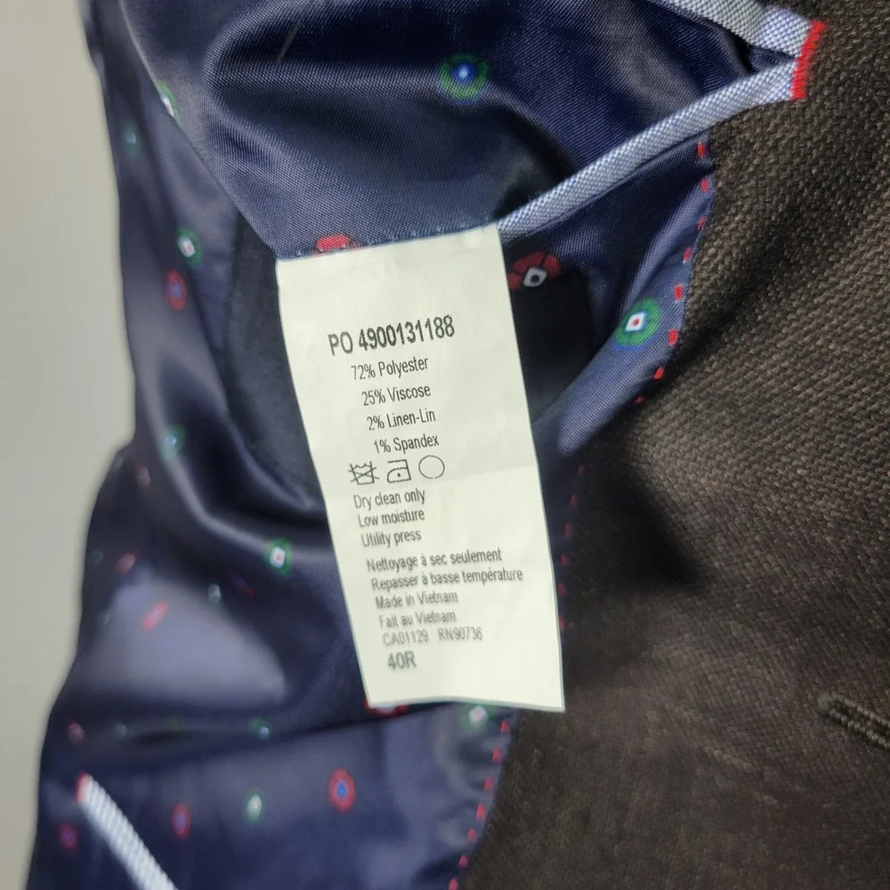 Tommy‎ Hilfiger Men's Sport Coat Blazer Two Button Dark Brown Poly Blend 40R